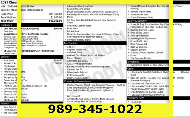 Used 2021 Chevrolet Traverse LT w/ LPO, Floor Liner Package