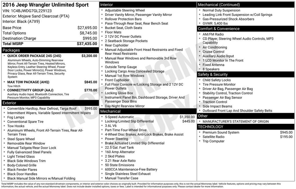 Used 2016 Jeep Wrangler Unlimited Sport w/ Quick Order Package 24S image 39