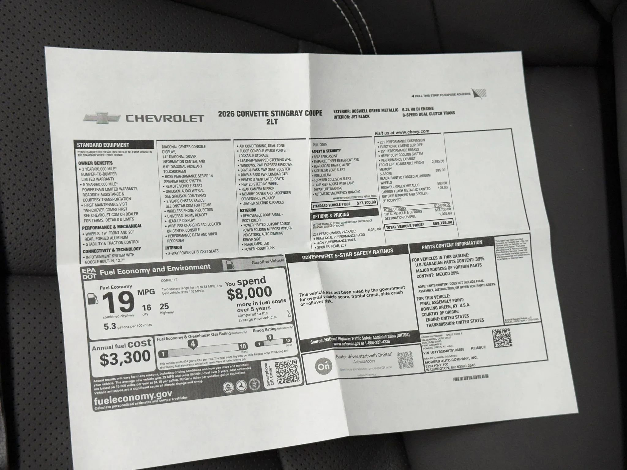 Used 2026 Chevrolet Corvette Stingray Preferred Cpe w/ Z51 Performance Package image 4