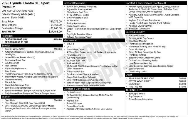 New 2026 Hyundai Elantra SEL Sport Premium w/ Cargo Package FWD image 4