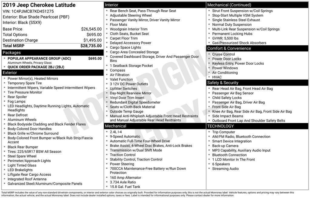 Used 2019 Jeep Cherokee Latitude w/ Popular Appearance Group AWD/4WD image 6