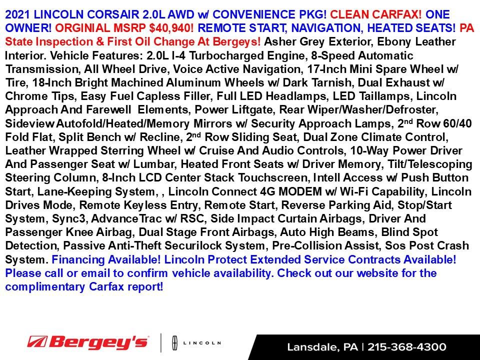 Used 2021 Lincoln Corsair AWD w/ Equipment Group 101A image 2