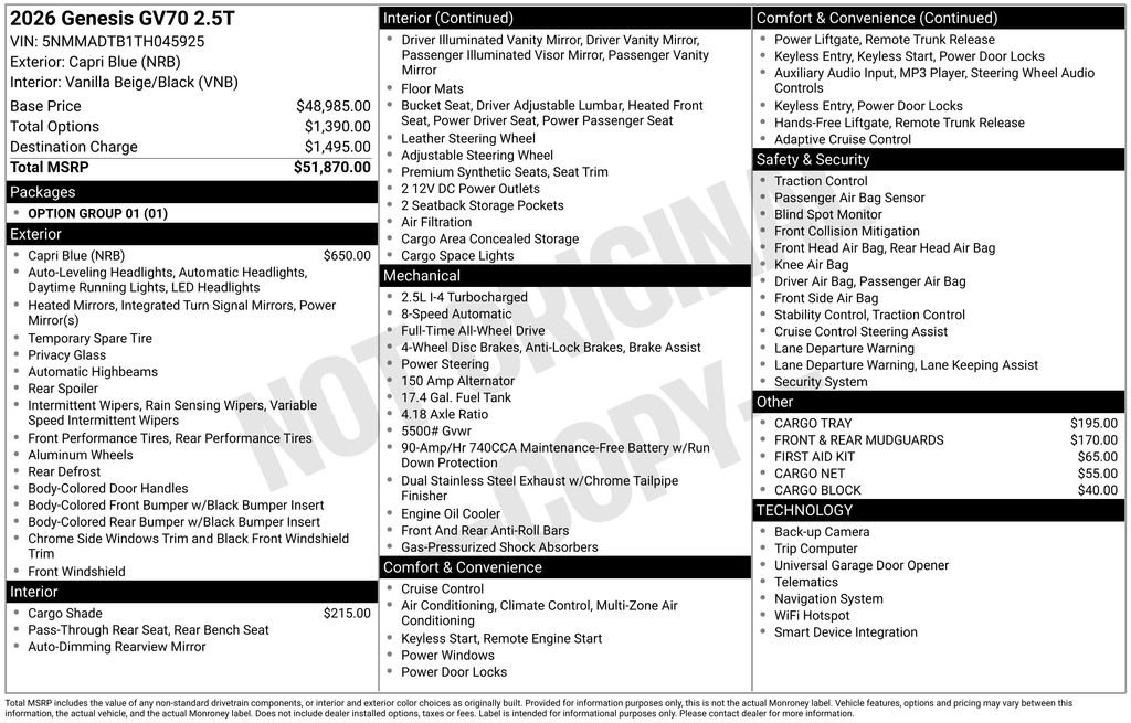 New 2026 Genesis GV70 2.5T AWD/4WD image 2