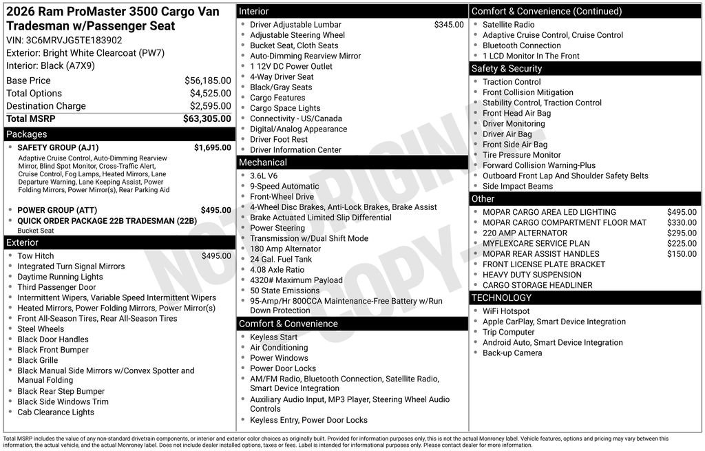 New 2026 RAM ProMaster 3500 w/ Safety Group FWD image 11