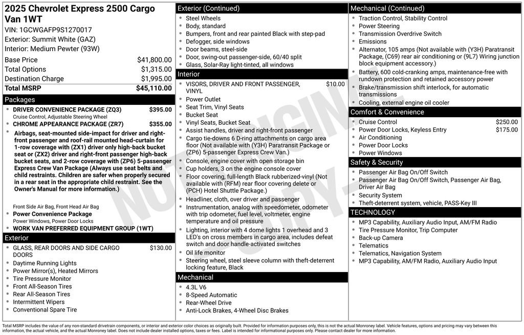 New 2025 Chevrolet Express 2500 w/ Driver Convenience Package RWD image 4