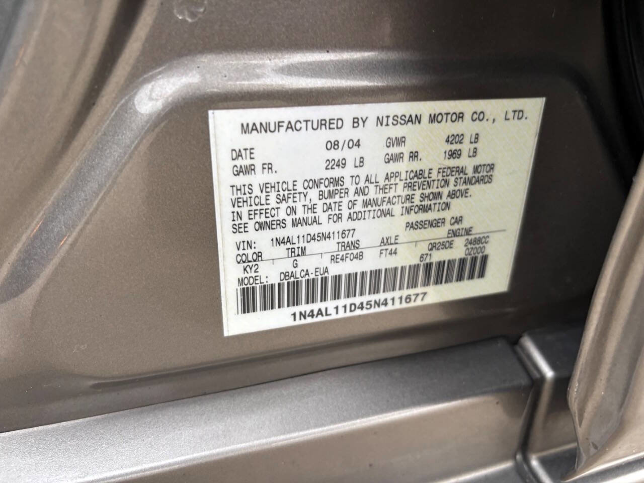 Used 2005 Nissan Altima 2.5 S w/ (F01) Convenience Pkg image 11