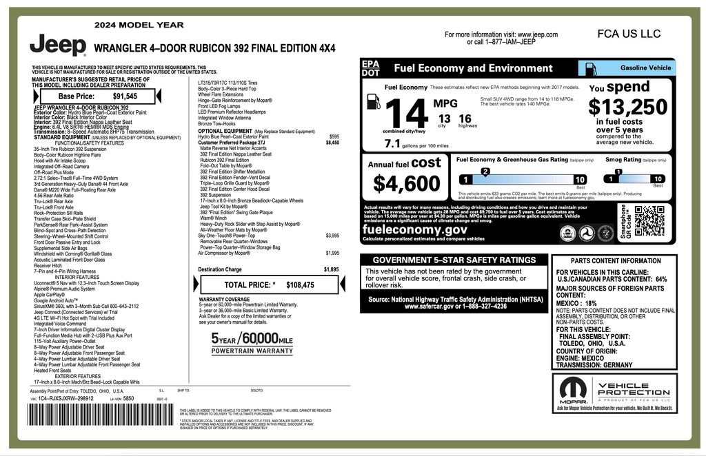 Used 2024 Jeep Wrangler Unlimited Rubicon 392 image 2