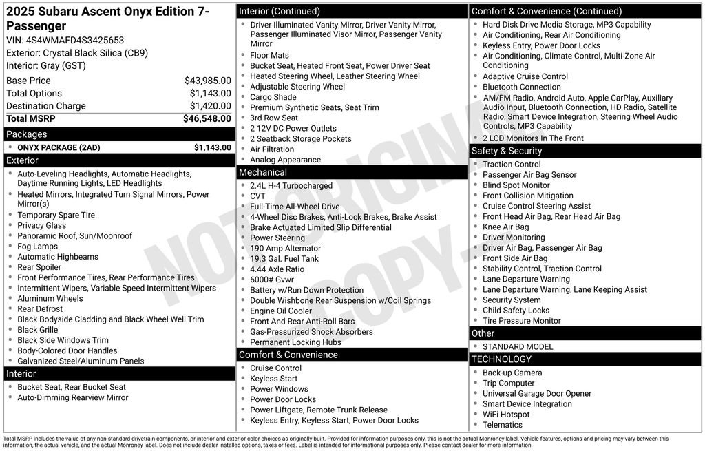 Used 2025 Subaru Ascent Onyx Edition w/ Onyx Package image 35