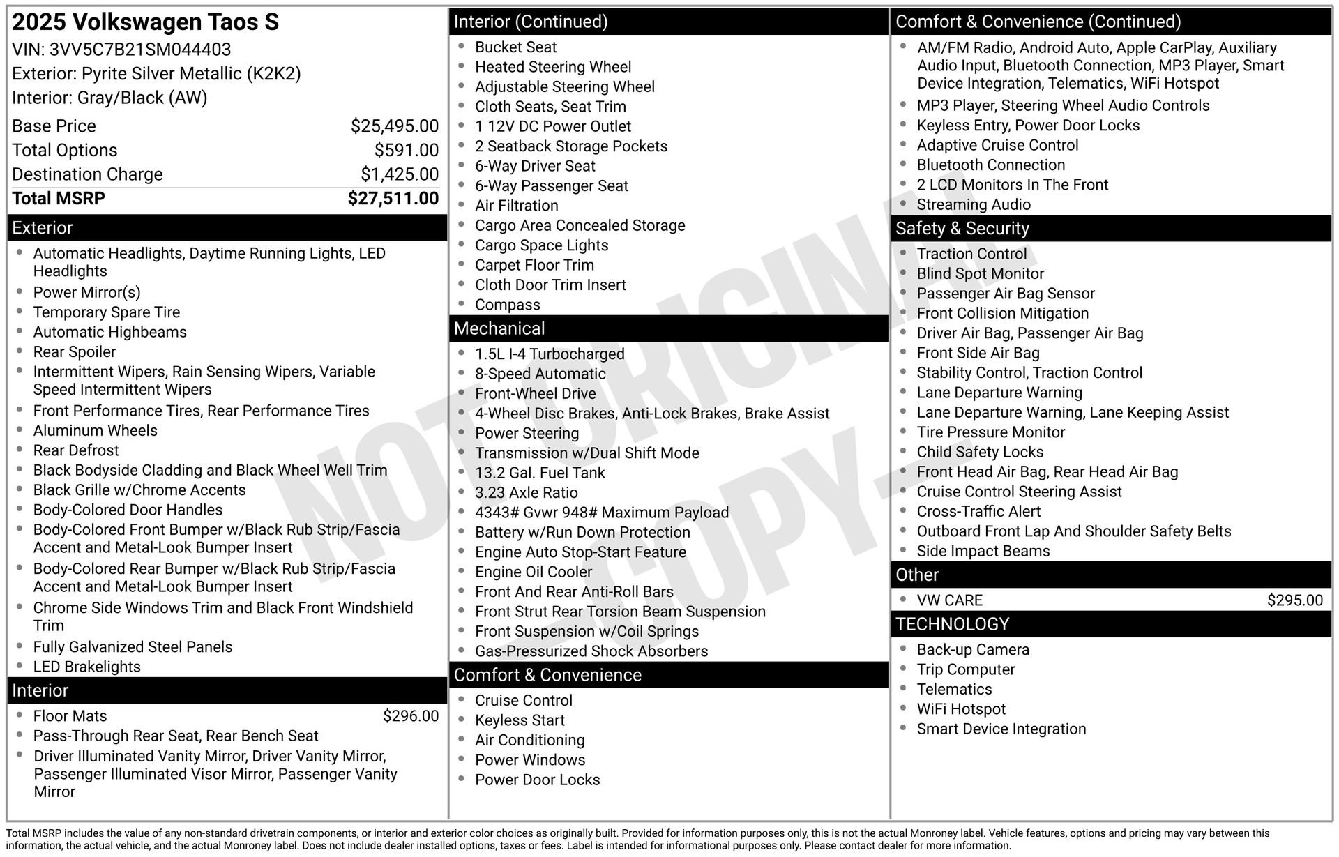 Certified 2025 Volkswagen Taos S FWD image 27