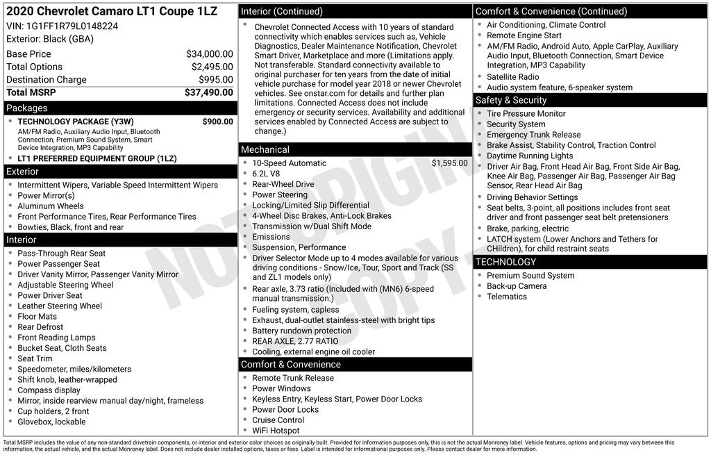 Used 2020 Chevrolet Camaro LT w/ Technology Package RWD image 2