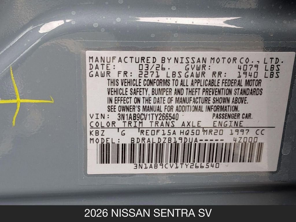 New 2026 Nissan Sentra SV w/ Floor Mat Package FWD image 24