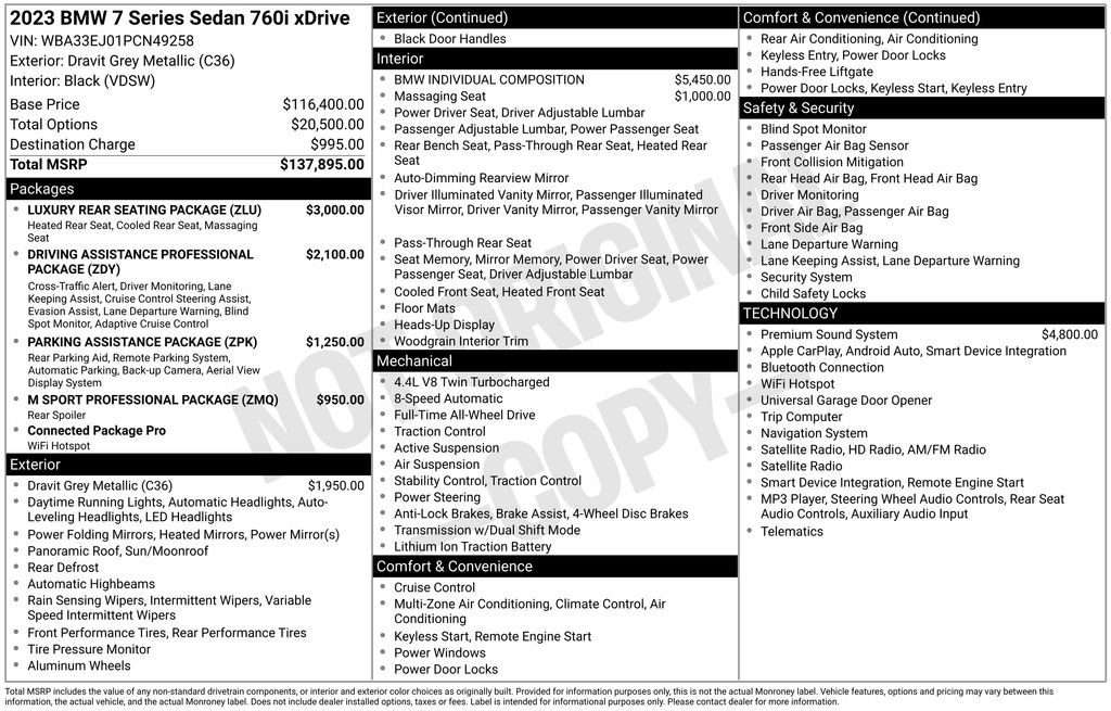 Used 2023 BMW 760i xDrive w/ Luxury Rear Seating Package AWD/4WD image 35