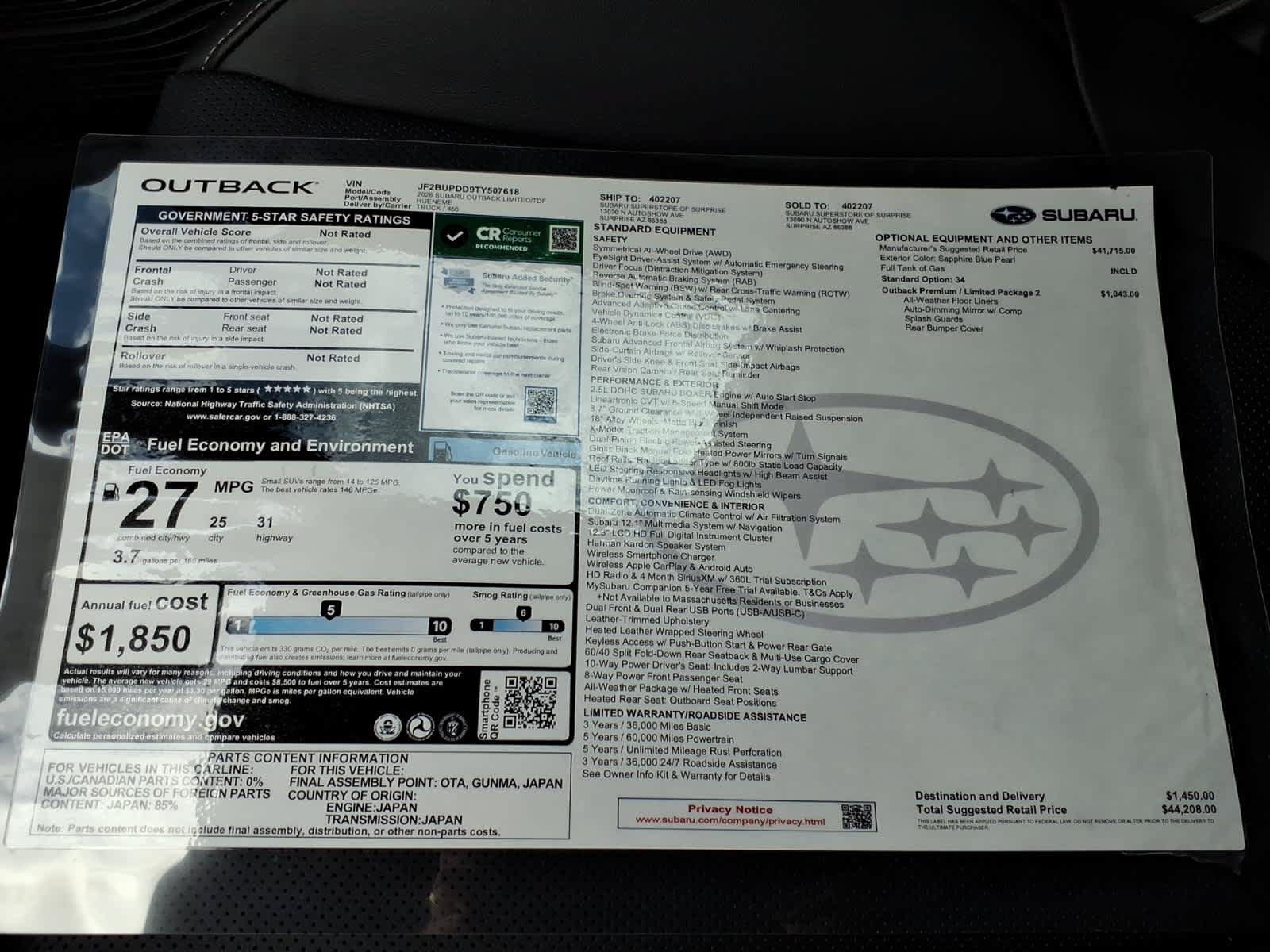 New 2026 Subaru Outback Limited w/ Premium/Limited Package 2 AWD/4WD image 40