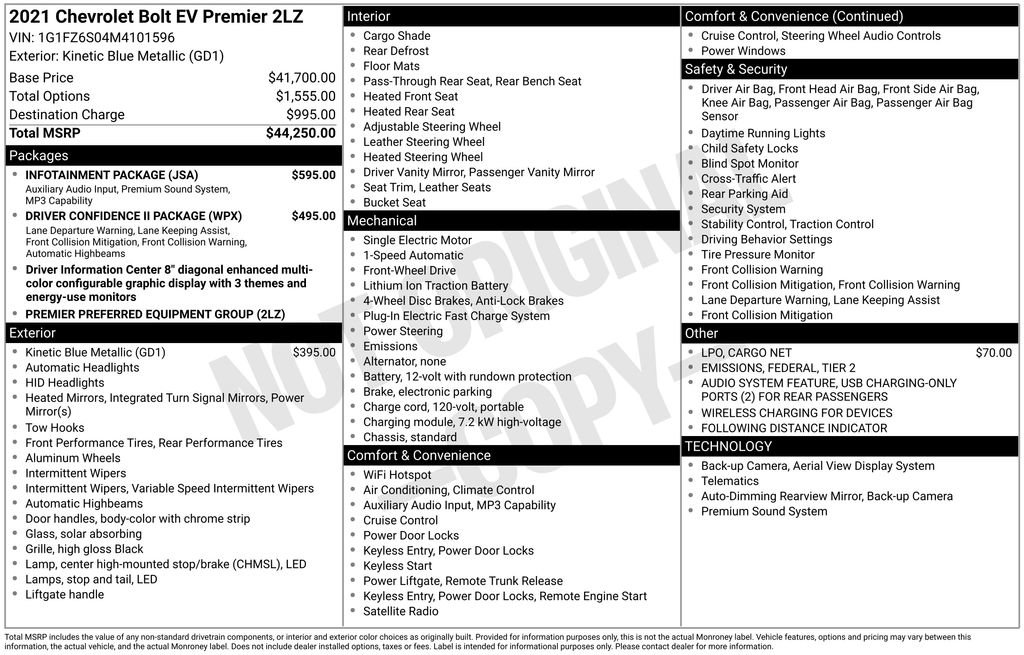 Used 2021 Chevrolet Bolt Premier w/ Infotainment Package FWD image 5