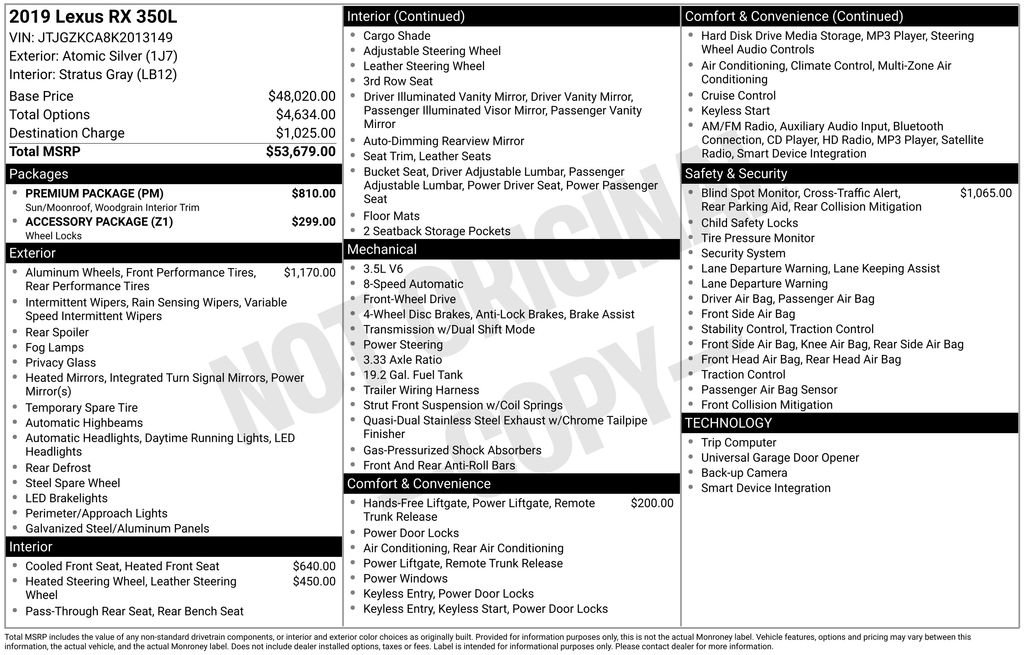 Used 2019 Lexus RX 350L 350L w/ Premium Package image 40