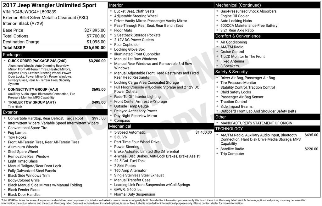 Used 2017 Jeep Wrangler Unlimited Sport w/ Quick Order Package 24S AWD/4WD image 6