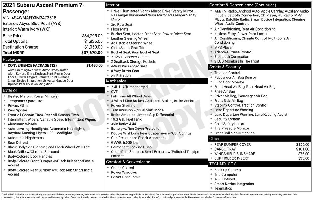Used 2021 Subaru Ascent Premium w/ Convenience Package image 5