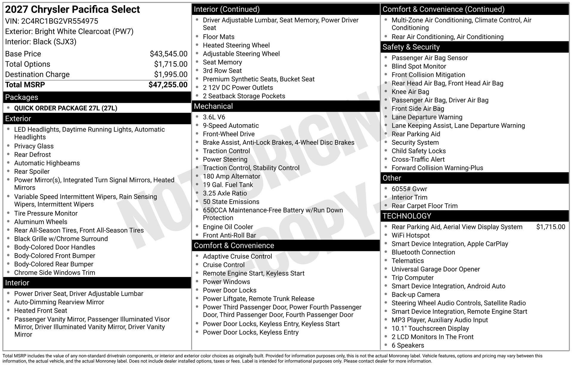 New 2027 Chrysler Pacifica Select FWD image 3