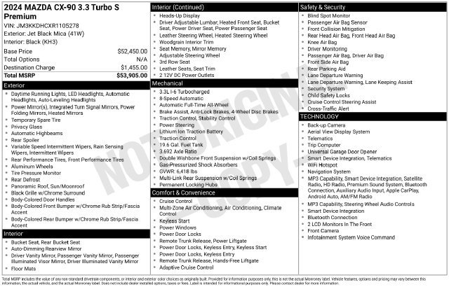 Certified 2024 MAZDA CX-90 3.3 Turbo S w/ Premium Package AWD/4WD image 36