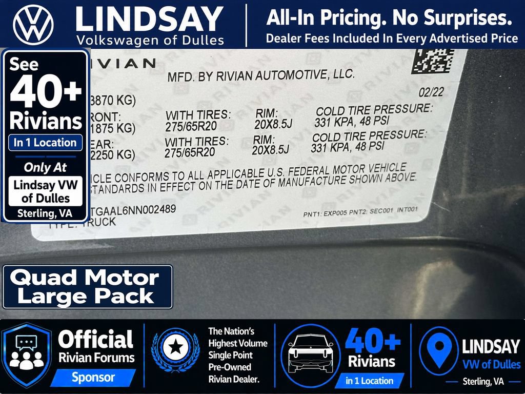Used 2022 Rivian R1T Launch Edition AWD/4WD image 30