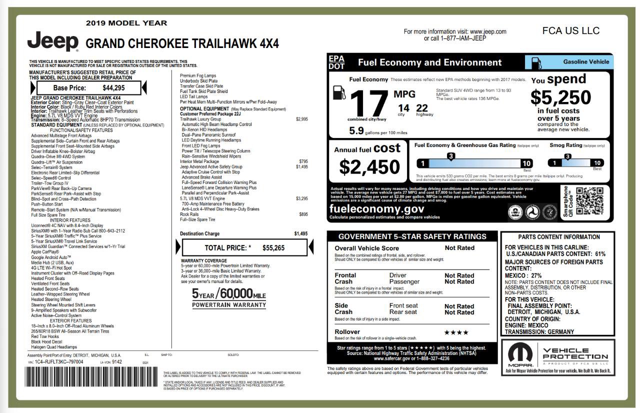 Used 2019 Jeep Grand Cherokee Trailhawk w/ Trailhawk Luxury Group image 42