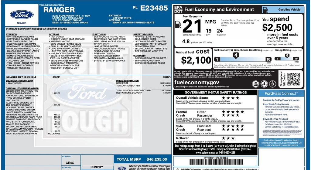Certified 2023 Ford Ranger Lariat w/ FX4 Off-Road Package AWD/4WD image 3