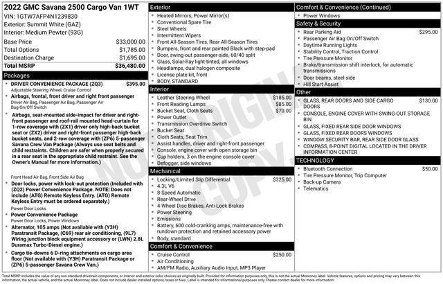 Certified 2022 GMC Savana 2500 w/ Driver Convenience Package image 29