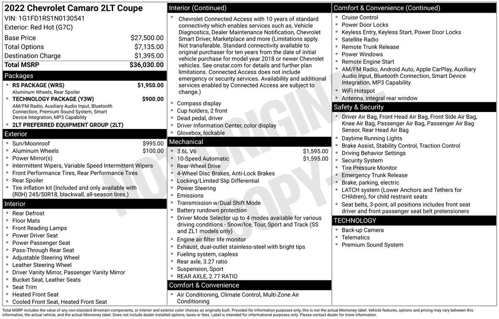 Used 2022 Chevrolet Camaro LT w/ RS Package image 45