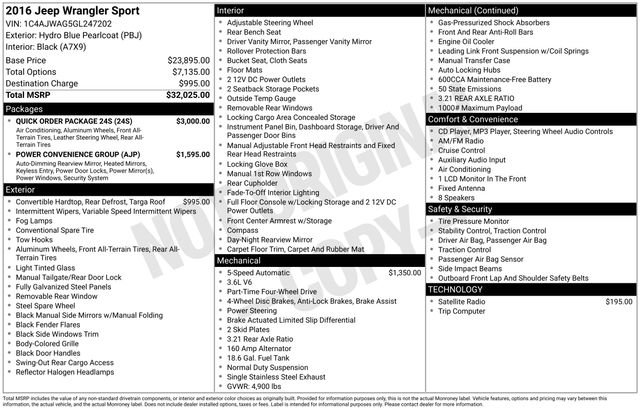 Used 2016 Jeep Wrangler Sport w/ Quick Order Package 24S image 29