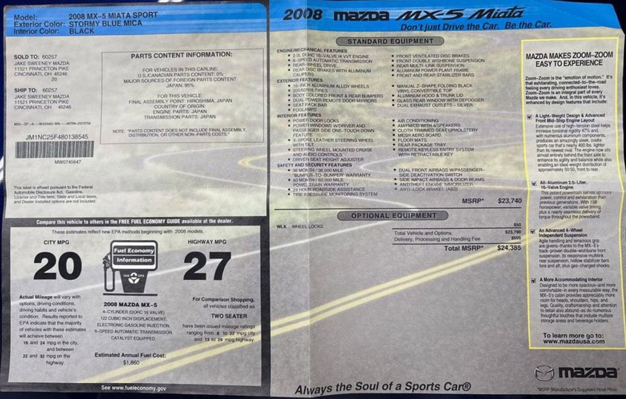 Used 2008 MAZDA MX-5 Miata Sport image 61