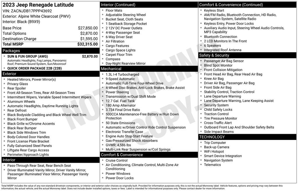 Used 2023 Jeep Renegade Latitude w/ Sun & Fun Group AWD/4WD image 15
