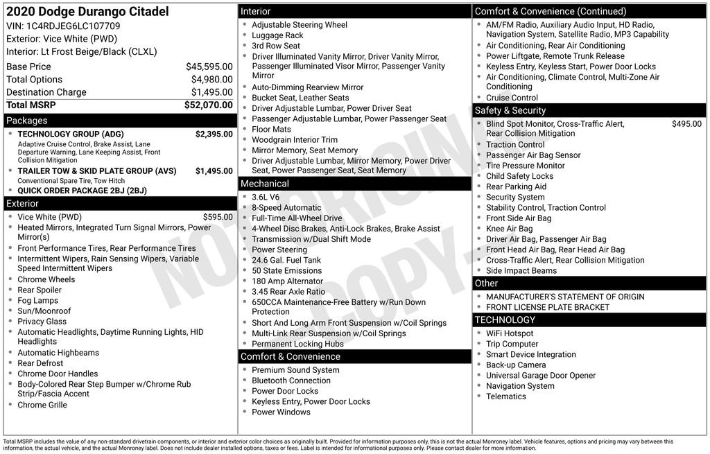 Used 2020 Dodge Durango Citadel w/ Technology Group AWD/4WD image 4