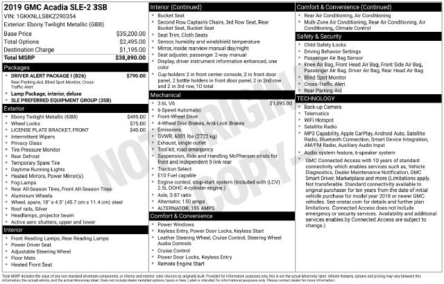 Used 2019 GMC Acadia SLE w/ Driver Alert Package I FWD image 3