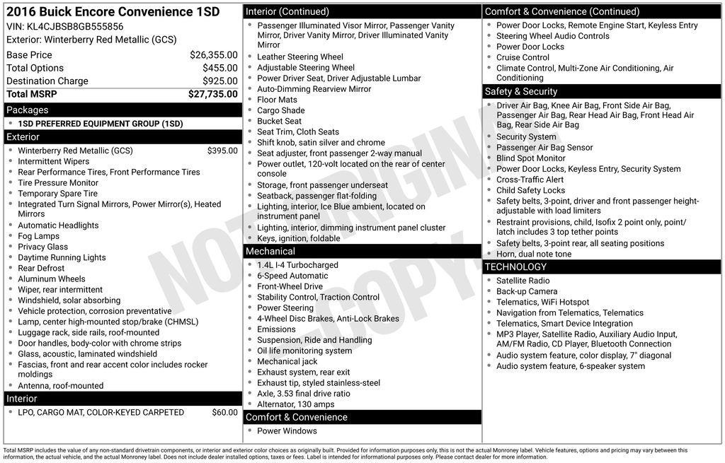 Certified 2016 Buick Encore Convenience FWD image 21
