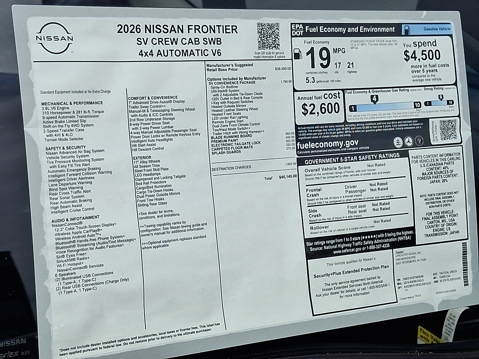 New 2026 Nissan Frontier SV w/ SV Convenience Package image 6