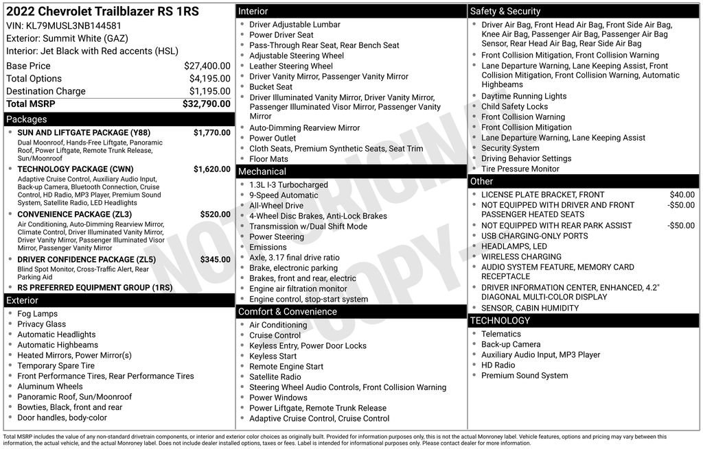 Used 2022 Chevrolet TrailBlazer RS w/ Sun and Liftgate Package image 30