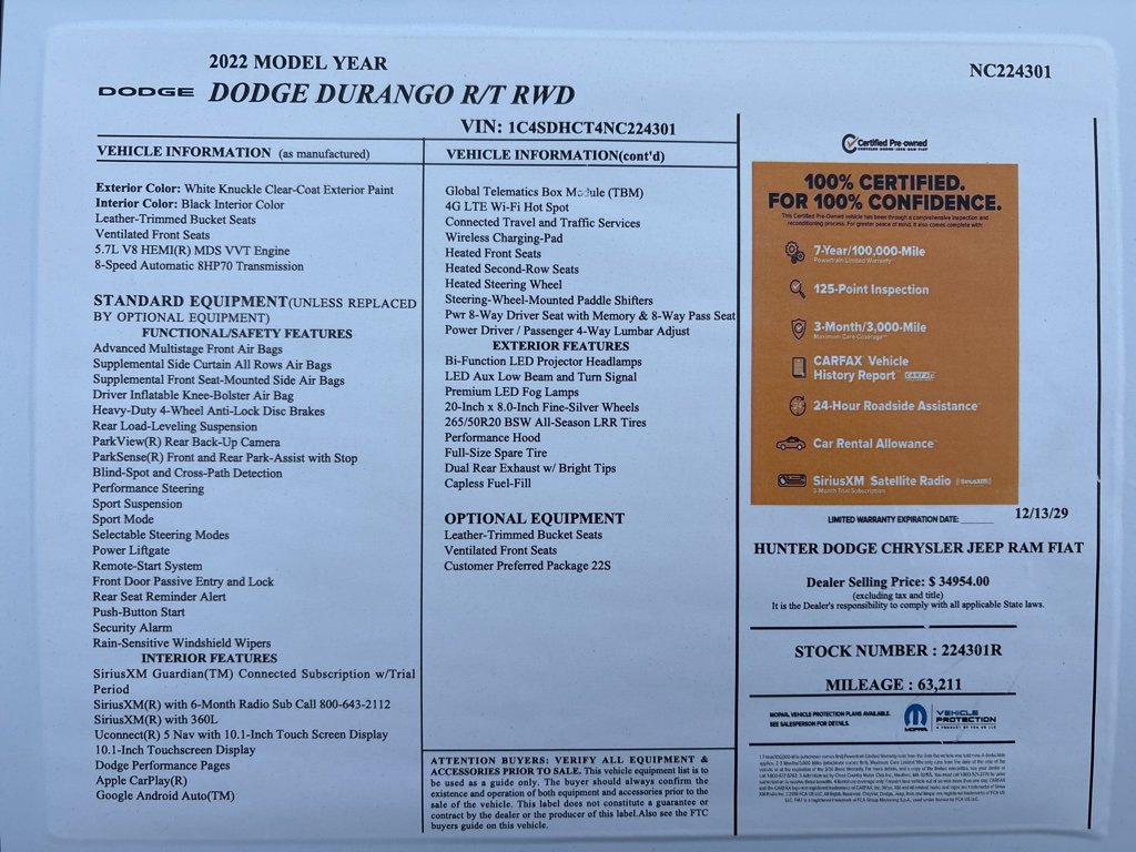 Certified 2022 Dodge Durango R/T image 35