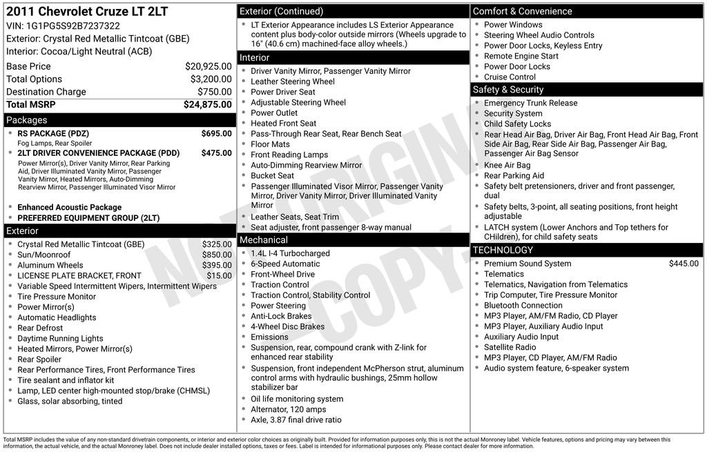 Used 2011 Chevrolet Cruze LT w/ RS Package FWD image 27
