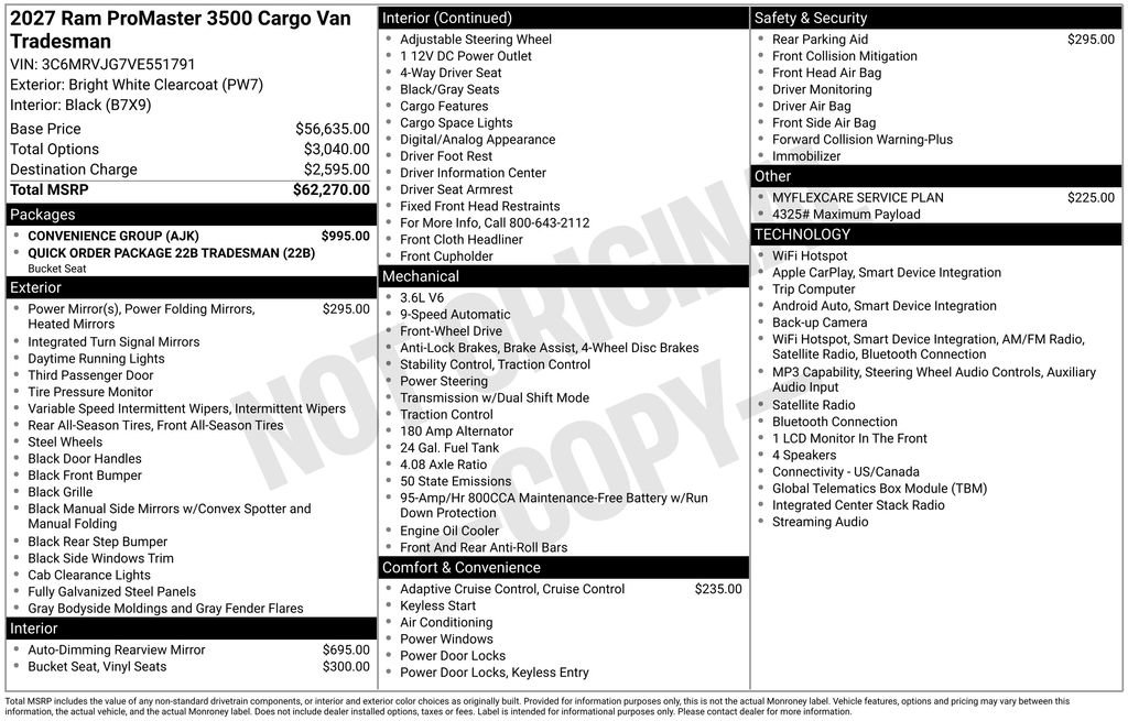 New 2027 RAM ProMaster 3500 w/ Convenience Group FWD image 2