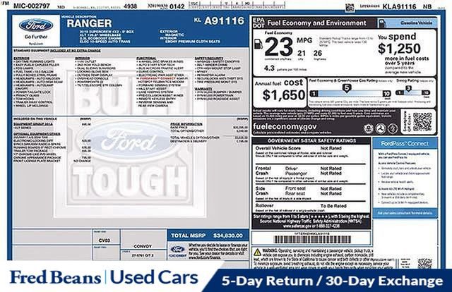 Certified 2019 Ford Ranger XLT w/ Equipment Group 301A Mid image 35
