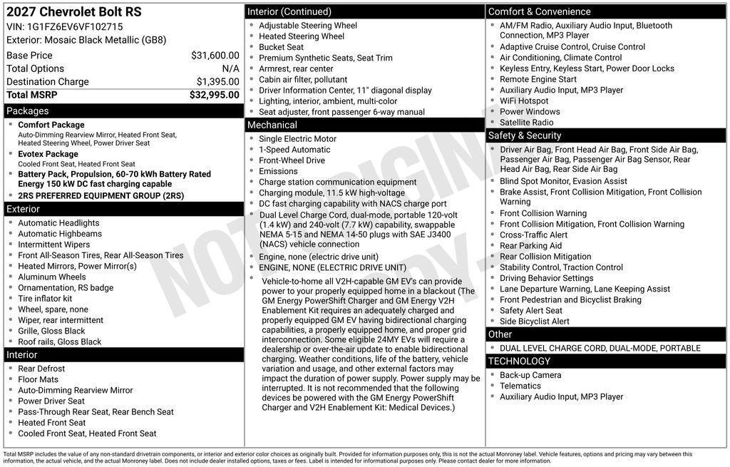 New 2027 Chevrolet Bolt RS FWD image 4