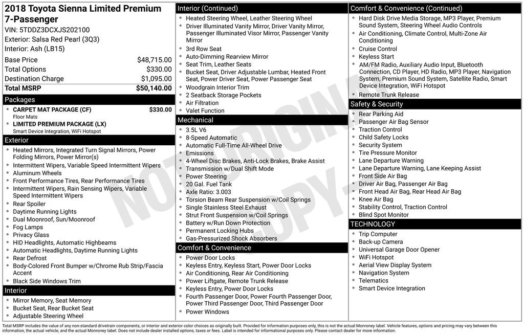 Used 2018 Toyota Sienna Limited Premium w/ Carpet Mat Package image 43