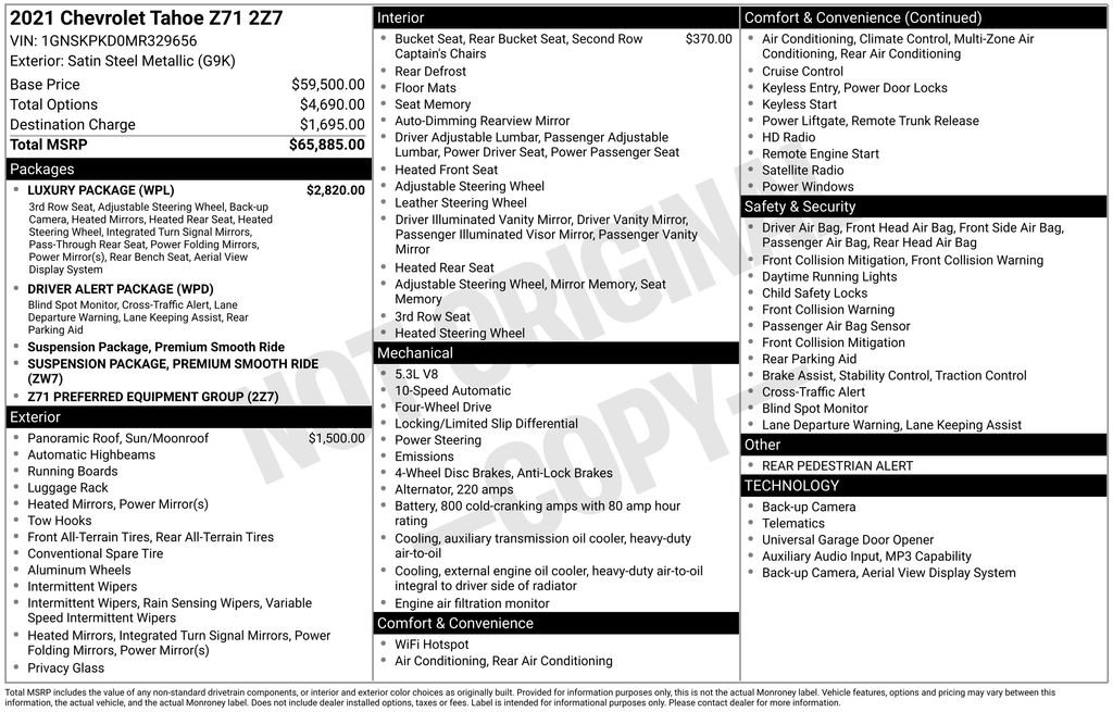 Used 2021 Chevrolet Tahoe Z71 w/ Luxury Package AWD/4WD image 4