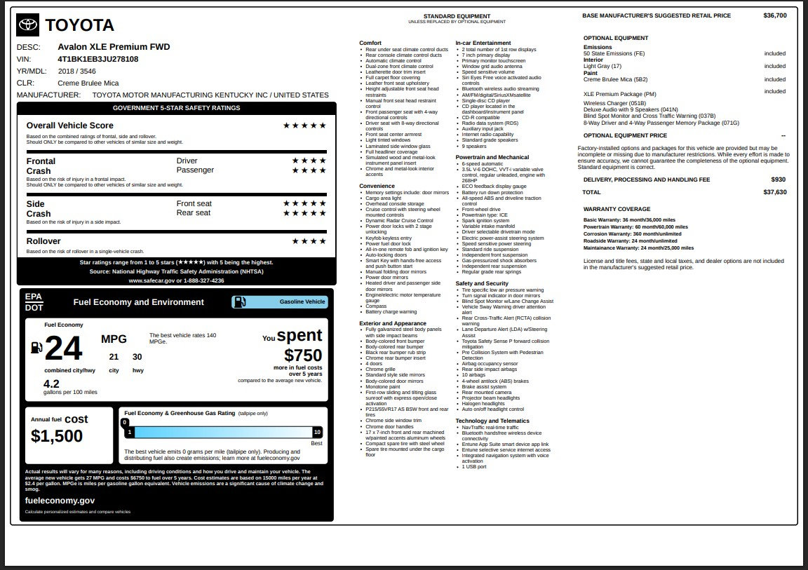 Used 2018 Toyota Avalon XLE Premium image 22
