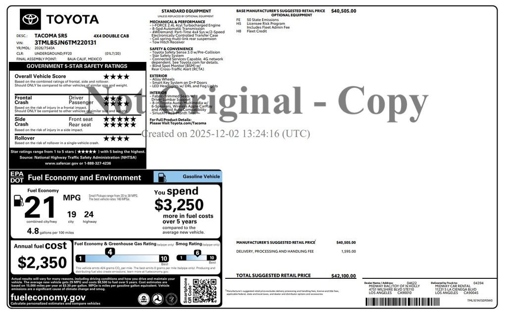 Used 2026 Toyota Tacoma SR5 AWD/4WD image 2