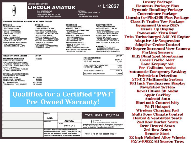 Used 2020 Lincoln Aviator Reserve w/ Equipment Group 202A image 2