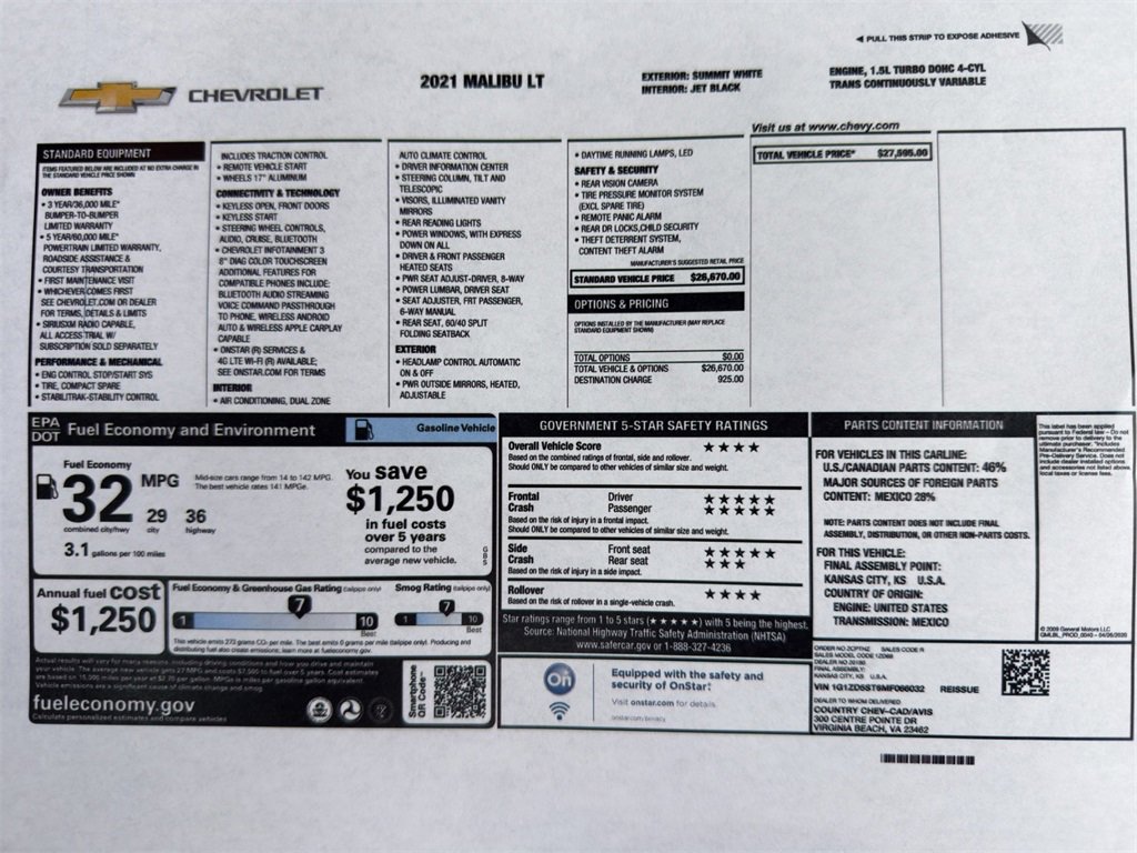 Used 2021 Chevrolet Malibu LT image 2