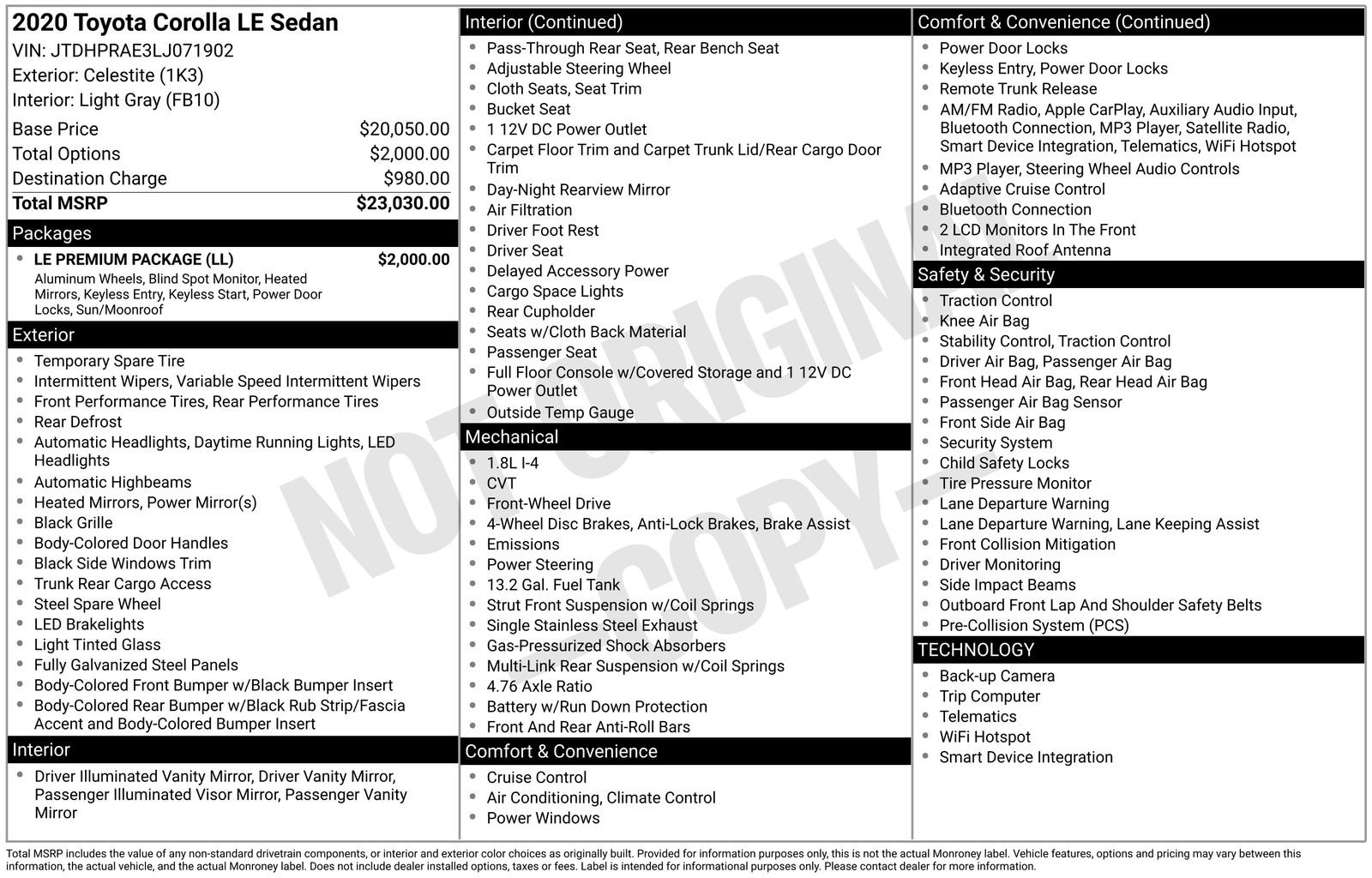 Used 2020 Toyota Corolla LE w/ LE Premium Package image 7