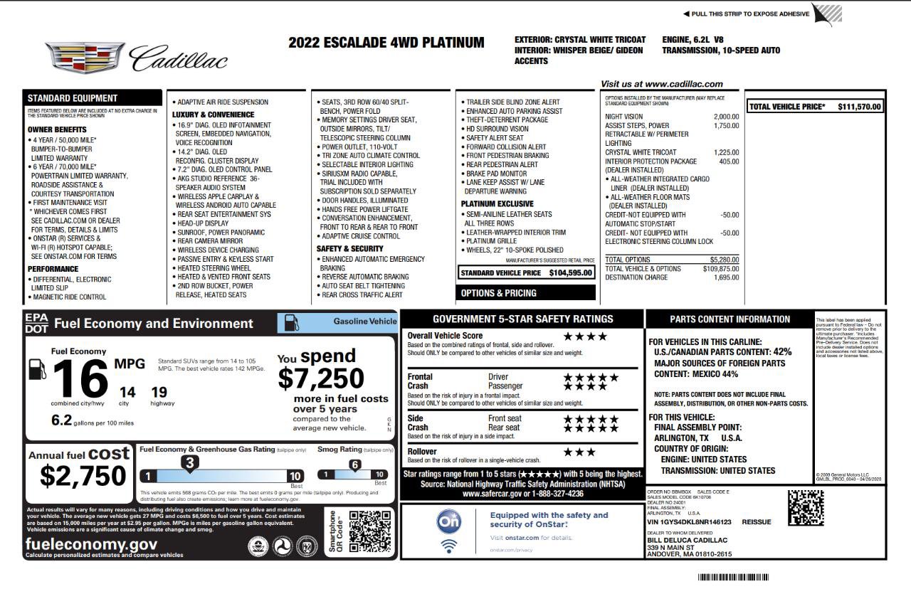 Used 2022 Cadillac Escalade Premium Luxury Platinum AWD/4WD image 8