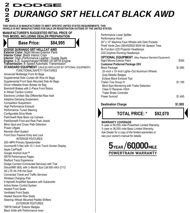 Used 2025 Dodge Durango SRT Hellcat w/ Black Package image 7